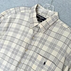 Ralph Lauren Golf Tilden Button Up Shirt Mens XL Gray Plaid Long Sleeve STAINS
